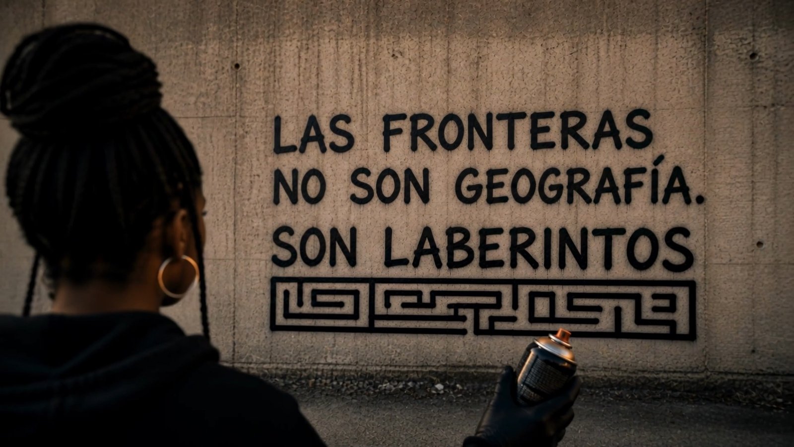 Grafiti en un muro con la frase «Las fronteras no son geografía. Son laberintos»